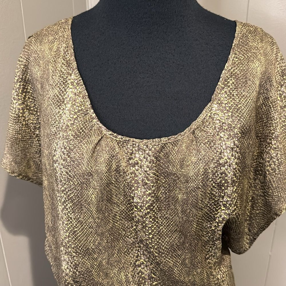 Bar III Dress Women Brown Shades Snake Skin Print Elastic Waist Mini Fit Flare - Picture 3 of 9